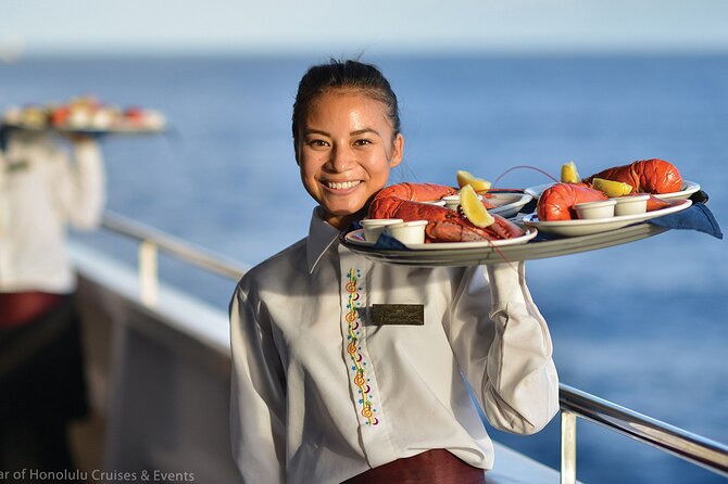 Honolulu: Three Star Deluxe Sunset Dinner Cruise and Show - The Meal Deal: Five Courses, Lobster or Steak, and the Champagne Toast Question