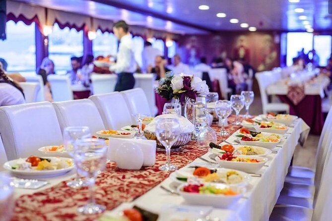 Istanbul Bosphorus Cruise Dinner, Drinks & Show with Pickup - The dinner setup: meze, your main choice, and dessert