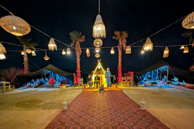 Marrakech Agafay Desert Sunset dinner & show Fire & Berber music - Argan oil cooperative and Moroccan tea: more than a quick sales stop