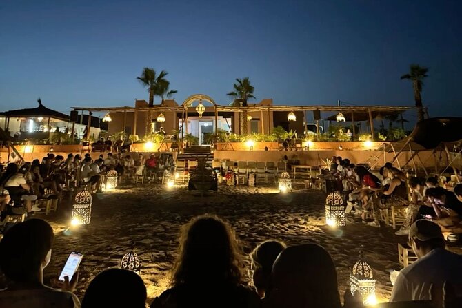 Marrakech Agafay Desert Sunset dinner & show Fire & Berber music - The desert camp setup: dinner happens, then the show
